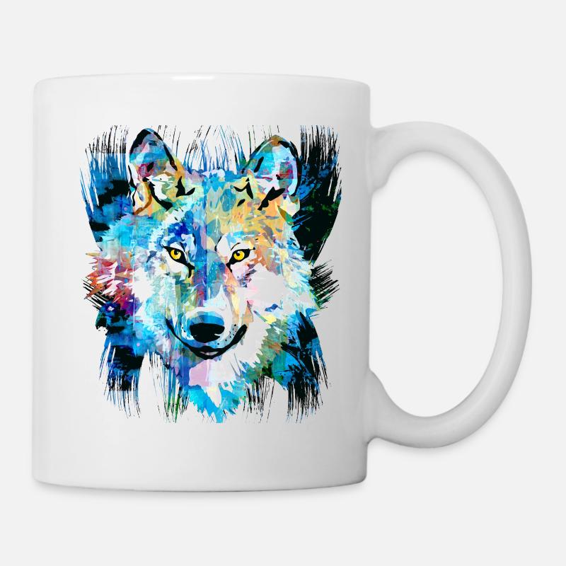 Colored Wolf Portrait - I Love Wolves - Lupus - Mug - white