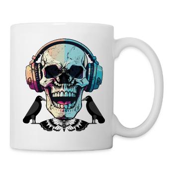 Totenschädel im Kopfhörer – Dunkle musikalische Schwingungen - Tasse - Weiß - Rechts