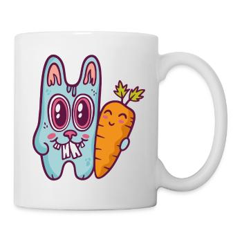 Blue doodle rabbit with carrot - Mug - white - Right