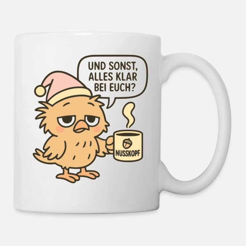 Humorvoller Morgenmuffel Vogel - Spruch und Kaffee - Tasse - Weiß