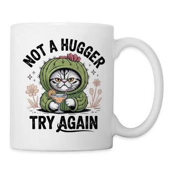 cranky Cat in Green Hoodie Sips Cocktail - Mug - white - Right
