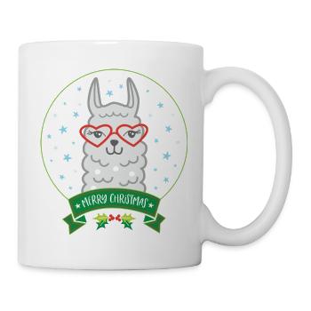 Weihnachts-Lama mit Herzbrille Merry Christmas - Tasse - Weiß - Rechts