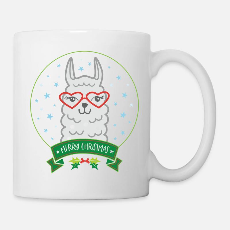 Weihnachts-Lama mit Herzbrille Merry Christmas - Kop/krus - hvid