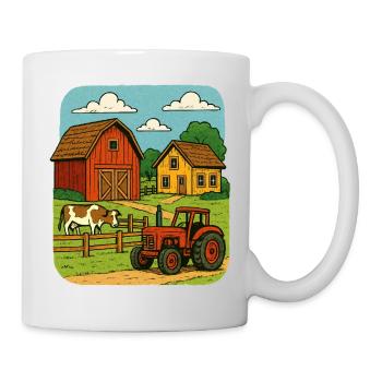 Ländliche Farm mit rotem Traktor - Tasse - Weiß - Rechts