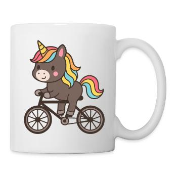 Licorne arc-en-ciel sur vélo - Mug blanc - blanc - Droite