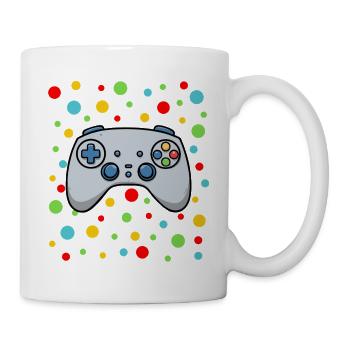 Spotty Gaming T-Shirt – Dotted Colourful Gamepad T - Mug - white - Right