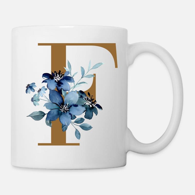 F floral – Lettre dorée avec des fleurs - Mug blanc - blanc