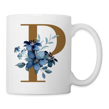 Florales P – Goldener Buchstabe mit Blüten - Tasse - Weiß - Rechts