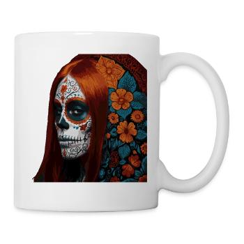 Blumen Zucker Schädel Porträt - Tasse - Weiß - Rechts