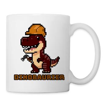 DinoBAUrier - Pixel Art Dinosaurier Bauhelm! 👷‍♂️ - Tasse - Weiß - Rechts
