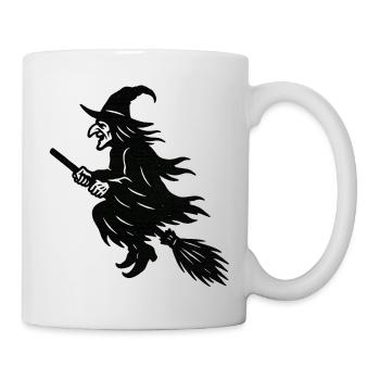 Halloween-Hexe auf Besen Silhouette - Tasse - Weiß - Rechts