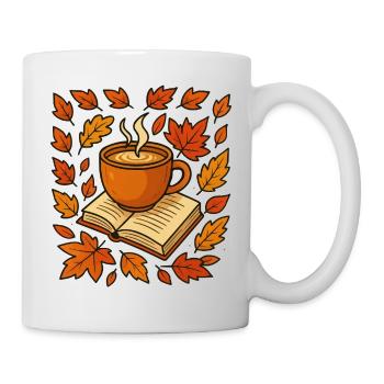 Herbstlese: Kaffee & Buch - Tasse - Weiß - Rechts