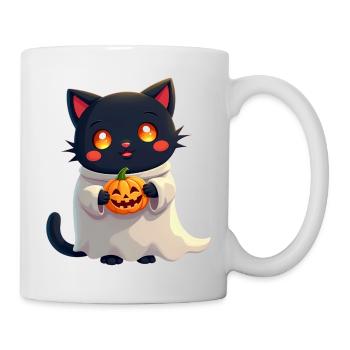 Chat d’Halloween avec citrouille d’Halloween - Mug blanc - blanc - Droite