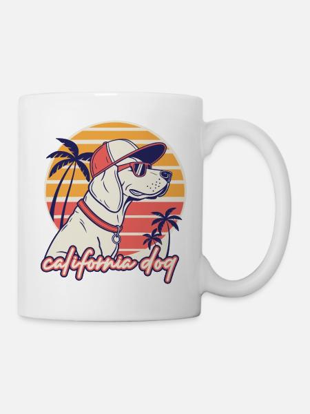 California Hund Sonnenuntergang Retro - Tasse - Weiß