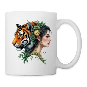 Floral Tiger Woman with Watch - Mug - white - Right