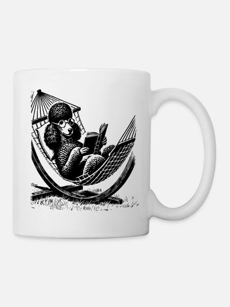 Caniche vintage lisant livre détente t-shirt - Mug blanc - blanc