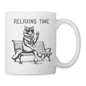 Moment de détente chat sur le banc - Mug blanc - blanc - Droite