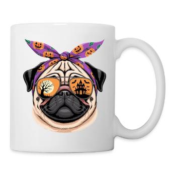 Mops Halloween Sonnenbrille Bandana - Tasse - Weiß - Rechts