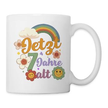 Jetzt 7 Jahre alt Geburtstagsdesign Boho Mädchen - Tasse - Weiß - Rechts