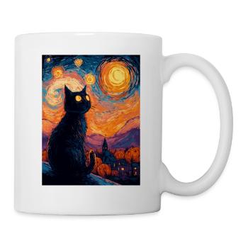 Halloween Katze – Kunstmotiv im Van Gogh Stil - Tasse - Weiß - Rechts