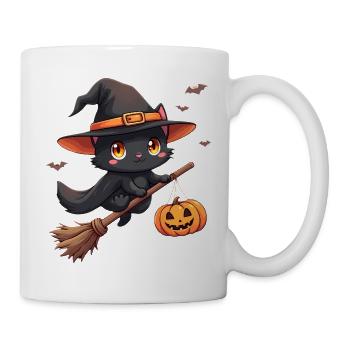 Halloween Katze mit Halloween Kürbis - Tasse - Weiß - Rechts