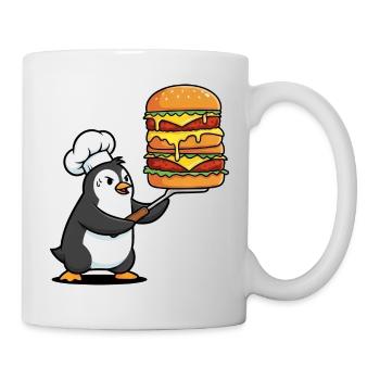 Süßer Pinguin schwitzt mit Hamburger BBQ Grillen - Tasse - Weiß - Rechts