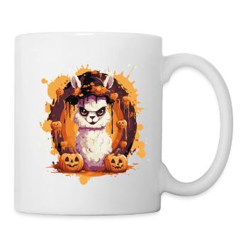 Lama d’Halloween en éclaboussures de citrouille - Mug blanc - blanc - Droite