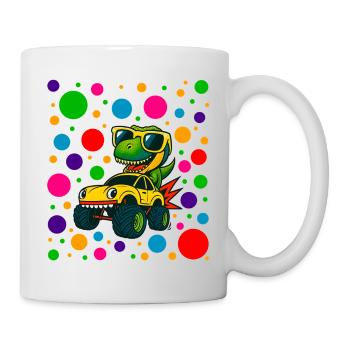 Dino-Treiber in Neon-Punkten - Tasse - Weiß - Rechts