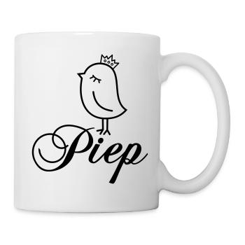 Spatz Piep mit Krone – Piepmatz Vogel Cartoon - Tasse - Weiß - Rechts