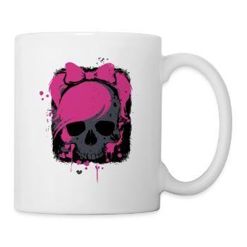 Pink Skull mit Zöpfen und Schleifen  - Tasse - Weiß - Rechts