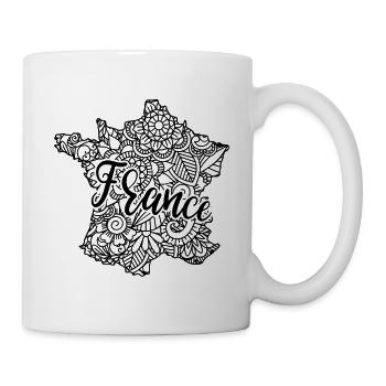 Karte Frankreich Floral Mandala - Französisches Landgeschenk - Tasse - Weiß - Rechts