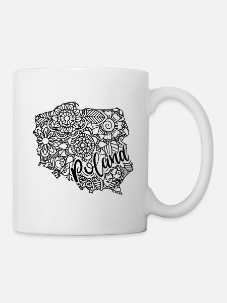 Carte Pologne Mandala Floral - Varsovie Cracovie - Mug blanc - blanc