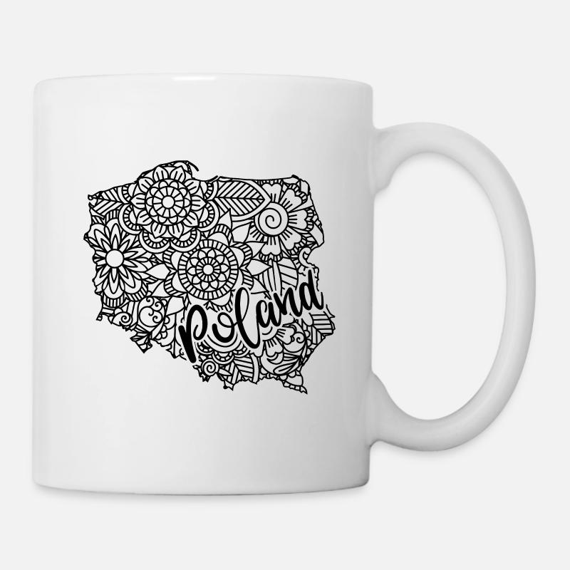 Carte Pologne Mandala Floral - Varsovie Cracovie - Mug blanc - blanc