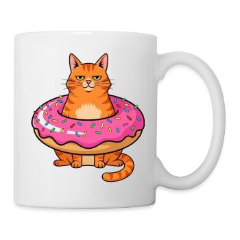 Süße Katze mit Donut Cartoon Nachtisch Zuckerware - Tasse - Weiß - Rechts