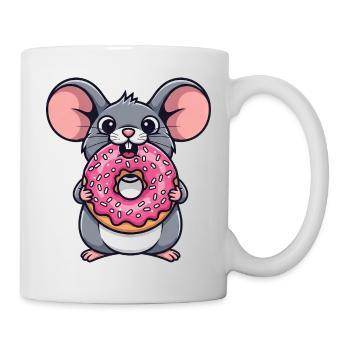 souris mignonne avec beignet dessin animé dessert bonbons - Mug blanc - blanc - Droite