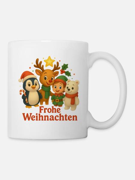 Frohe Weihnachten Winterfreunde Szene - Tasse - Weiß