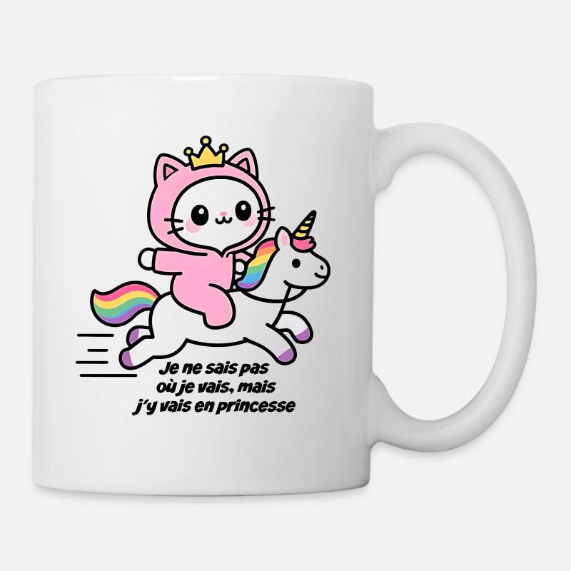 Chat rose sur licorne arc-en-ciel - Mug blanc - blanc
