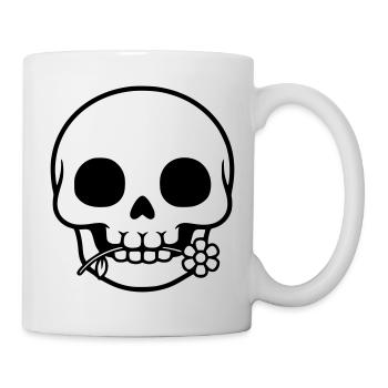 Totenkopf mit Blume | Leben & Tod Symbol - Tasse - Weiß - Rechts