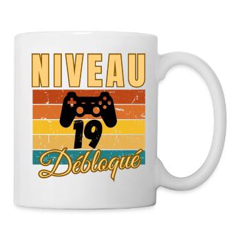 Level 19 Years Birthday Gamer Vintage Humor - Mug blanc - blanc - Droite