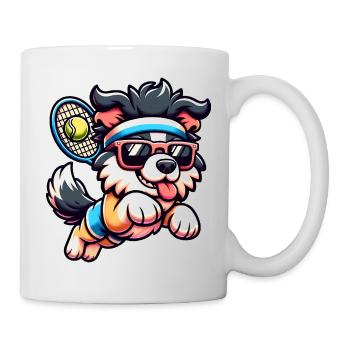Tennis Dog Puppy With Sunglasses And Headband - Mug - white - Right