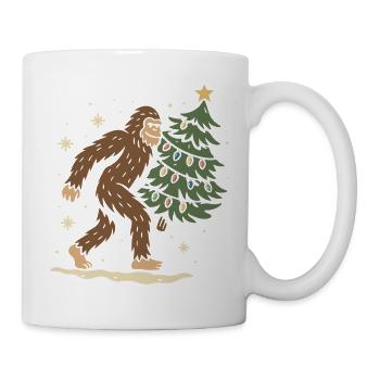 Weihnachten Bigfoot bringt den Weihnachtsbaum - Tasse - Weiß - Rechts