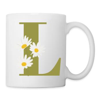 Lettre l vert marguerites - Mug blanc - blanc - Droite