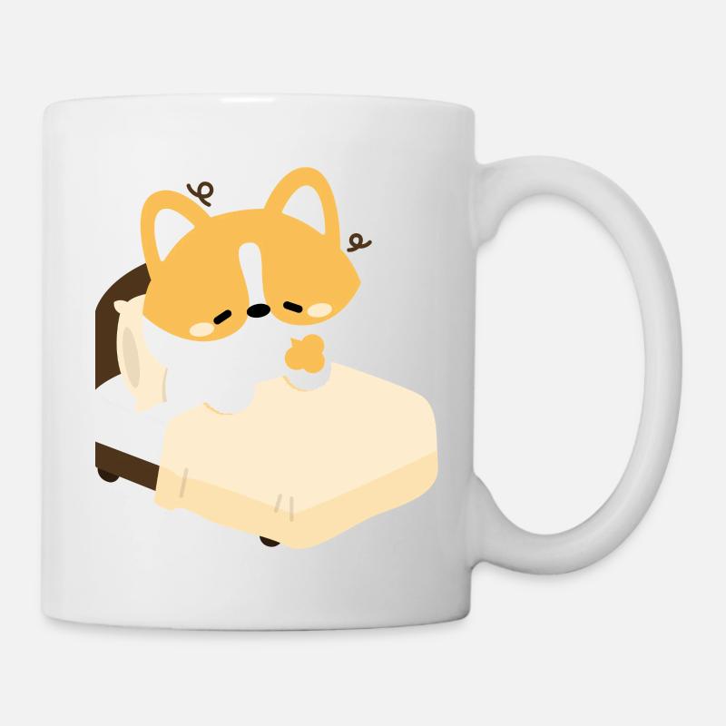 Tired Corgi on Bed - Mug - white