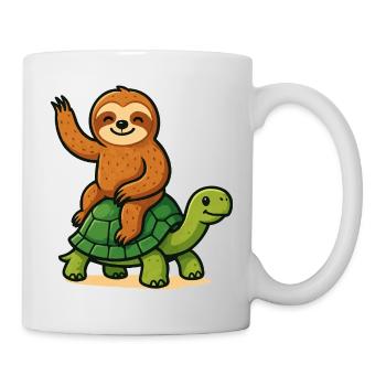 Lustiges Faultier auf Schildkröte - Tasse - Weiß - Rechts