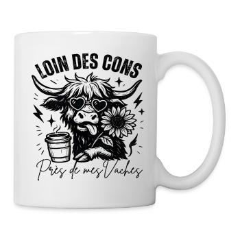 Loin Des Cons Près De Mes Vaches Humour Cadeau - Mug blanc - blanc - Droite