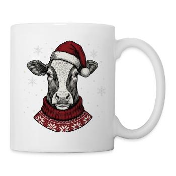 Kuh mit Nikolausmütze Weihnachten Geschenk Xmas - Tasse - Weiß - Rechts