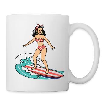 Pin-up girl on surfboard - Mug - white - Right