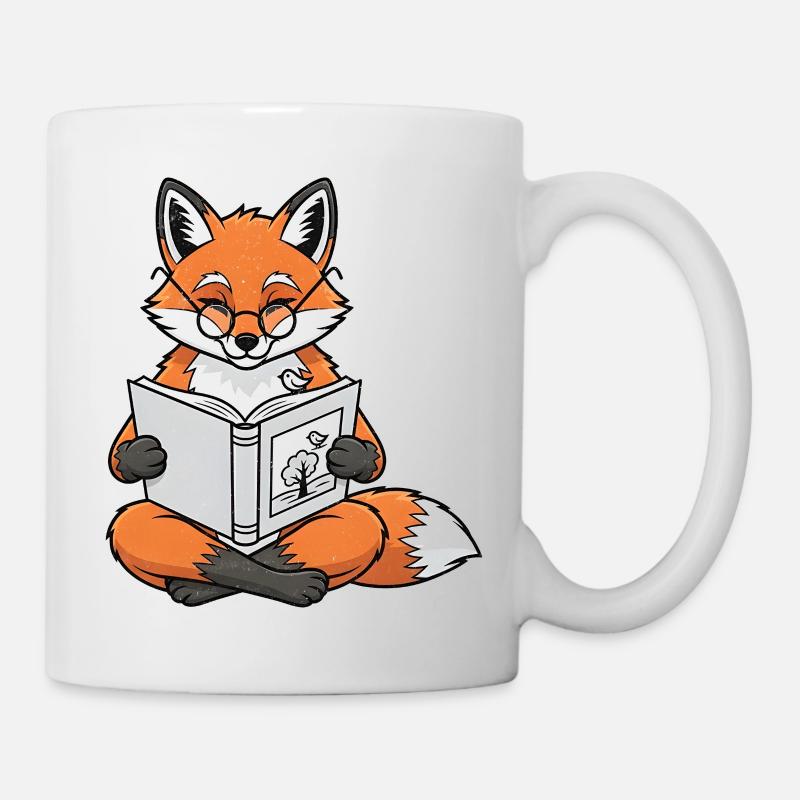 Lesender Fuchs Buchmotiv - Tasse - Weiß