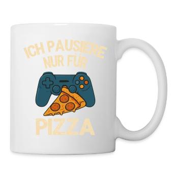 Ich pausiere nur für Pizza - Gamer Motiv - Tasse - Weiß - Rechts