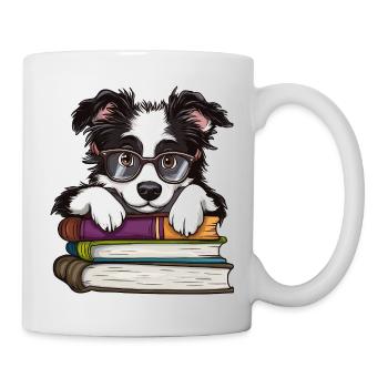 Un mignon livre de lecture pour chiens de border collie avec des lunettes - Mug blanc - blanc - Droite